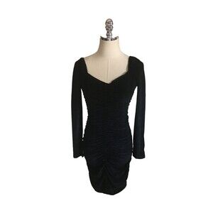 Mink Pink Mini Dress Women's Size XS Black Ruched Slinky Long Sleeve Chaima